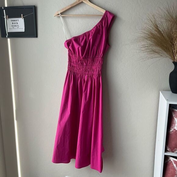 The Lulo Project Liberia Fuchsia Pink One‎ Shoulder A-Line Midi Dress Size Small - Picture 3 of 10